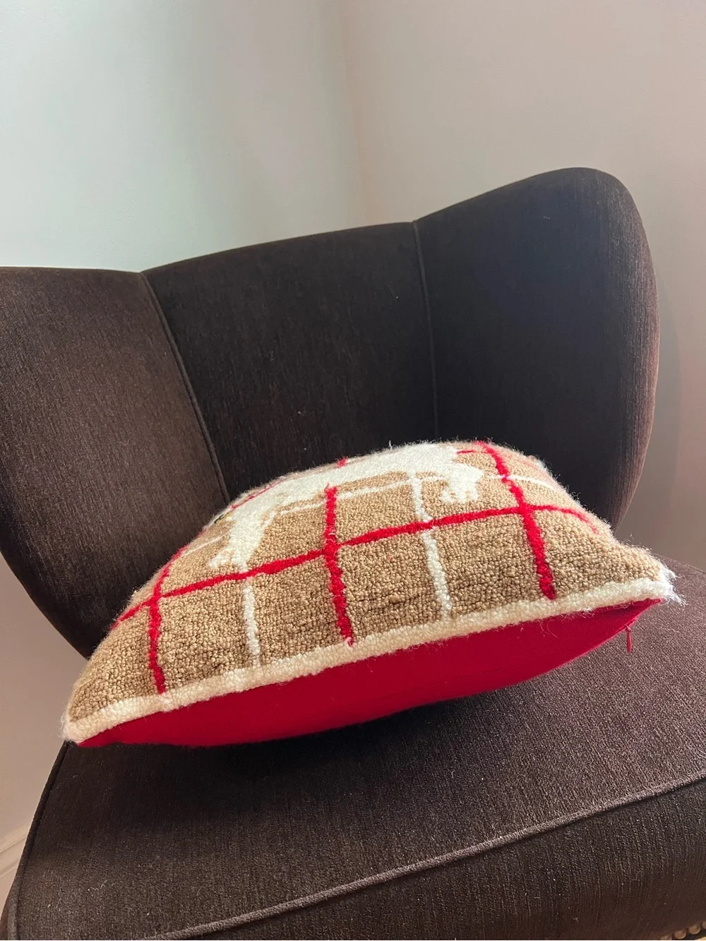 Beige & Red Plaid Jack Russell Terrier Dog Accent Pillow